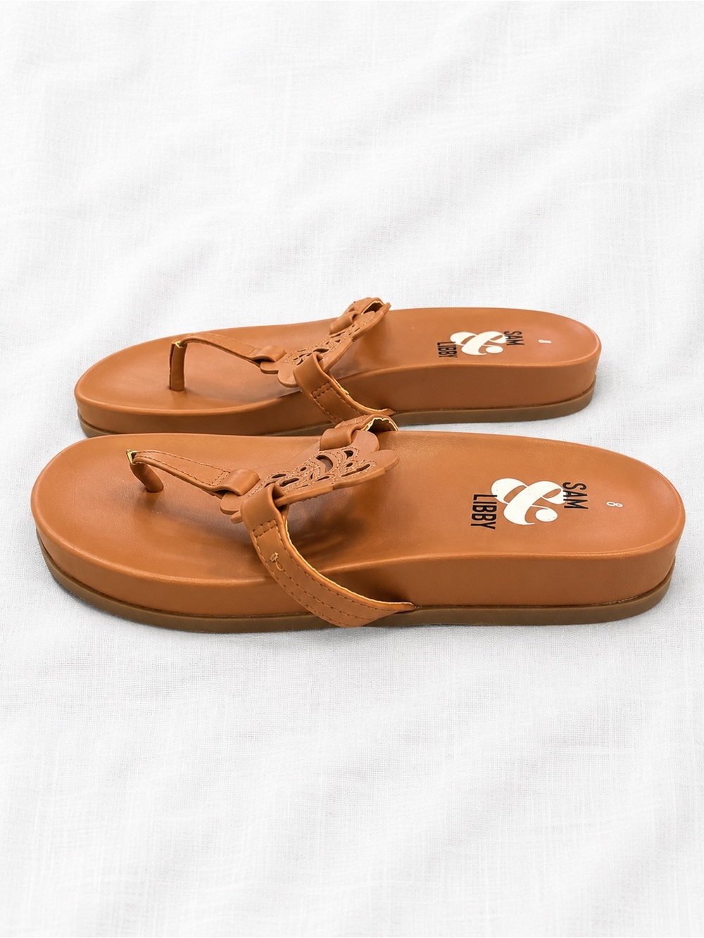 Sam & Libby Brown Floral Leather Thong Sandals - Picture 2 of 2
